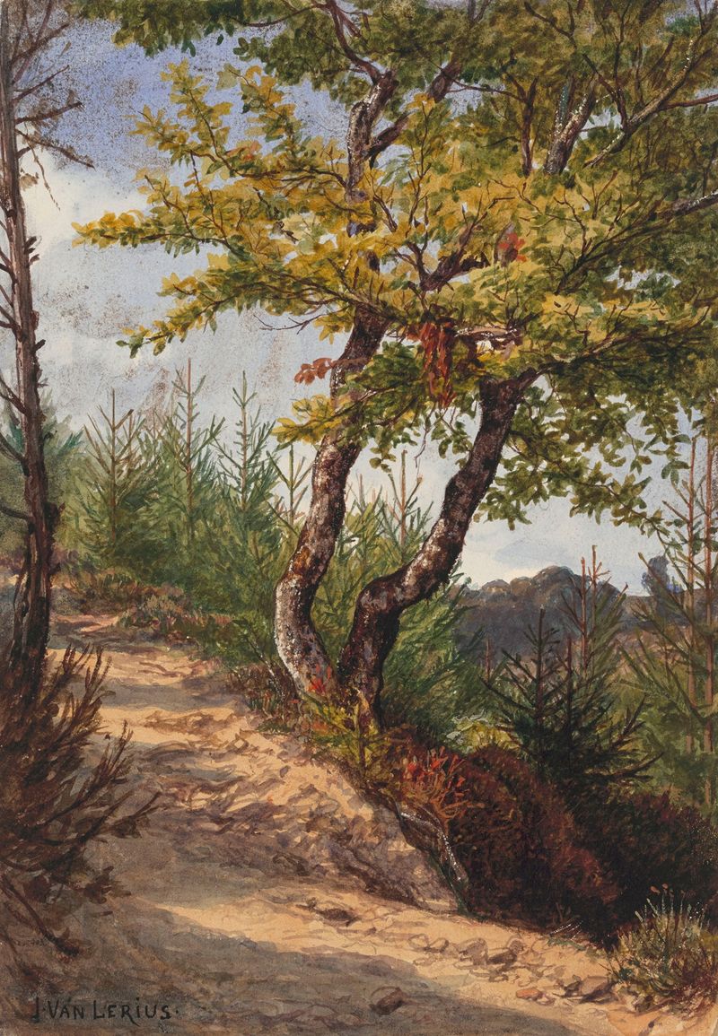 Paisaje áspero con arquitectura desgastada, óleo sobre lienzo de Jozef Van Lerius