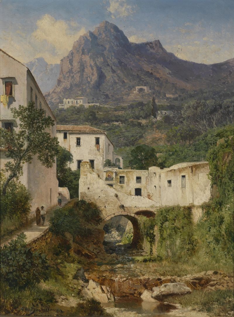 Paisaje de Mühltal bei Amalfi de Albert Zimmermann, medio desconocido