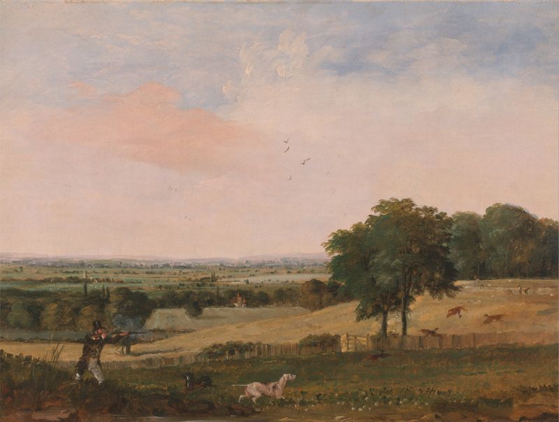 Partridge Shooting by Edward Duncan, realism, depicting hunters in a lush landscape