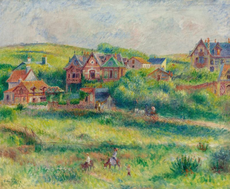 Le Châlet De Blanche Pierson À Pourville by Pierre-Auguste Renoir, oil painting of a châlet with lush foliage.