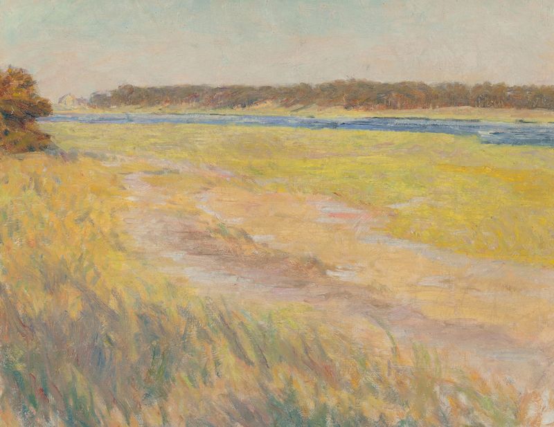 Spring Afternoon Landscape de Charles Henry Hayden, Impressionismo, retratando uma paisagem vibrante com luz dourada.