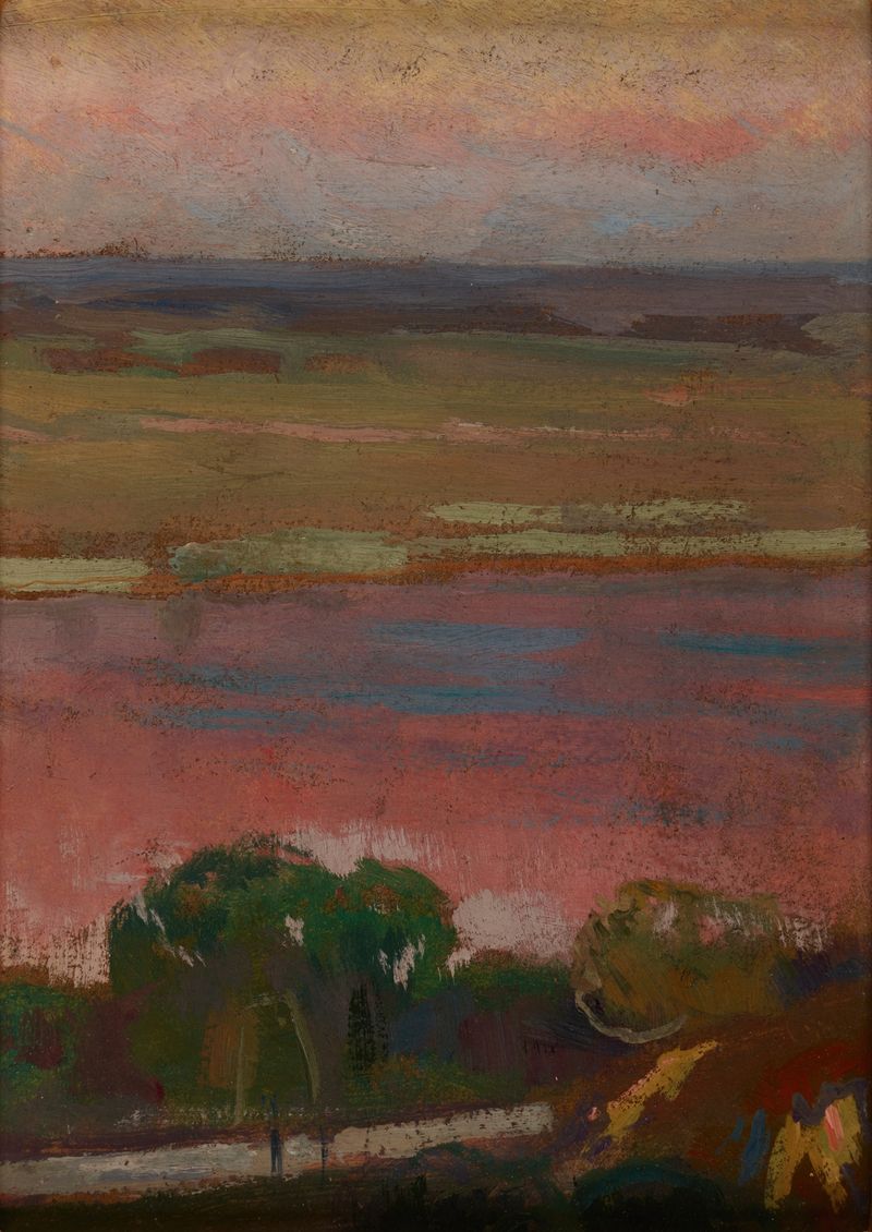 Paisaje de Post-Impresionismo con un río rosa de Jan Stanisławski