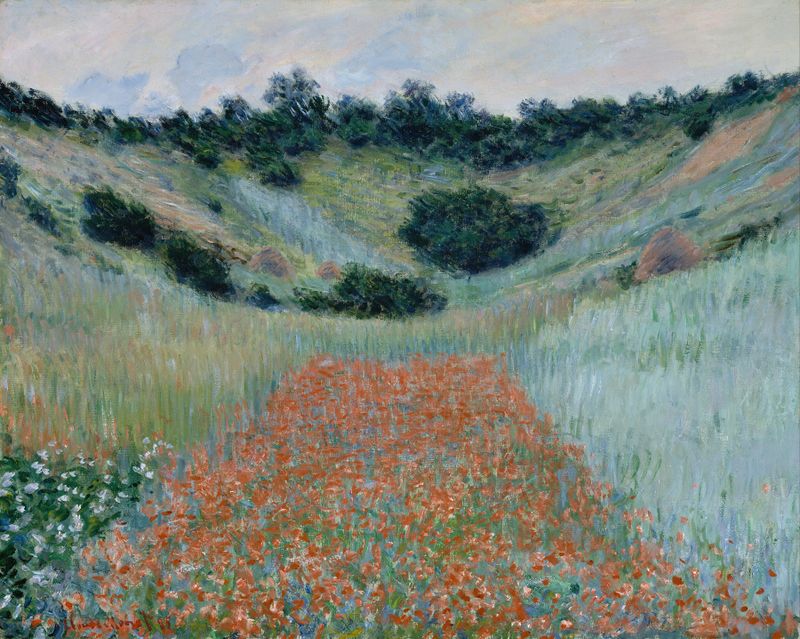 Poppy Field in a Hollow near Giverny, óleo de Claude Monet