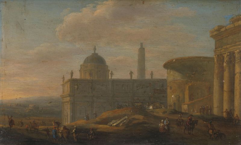 Italian city view by Jacob van der Ulft, oil on canvas depicting water and architecture.