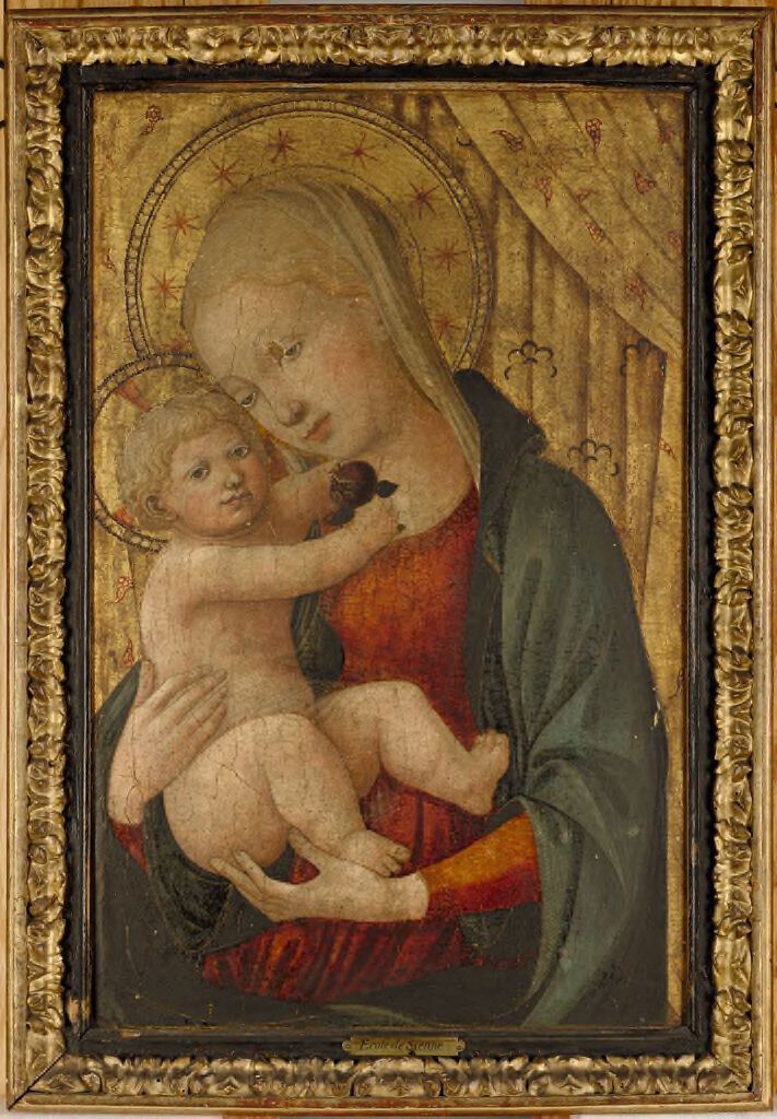 La Virgen y el Niño, temple sobre panel de Master of the Pomegranate