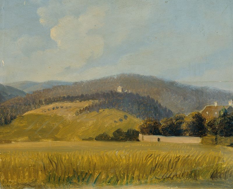 Landschaft bei Baden by Johann Peter Krafft, oil painting depicting a serene landscape with a winding path.