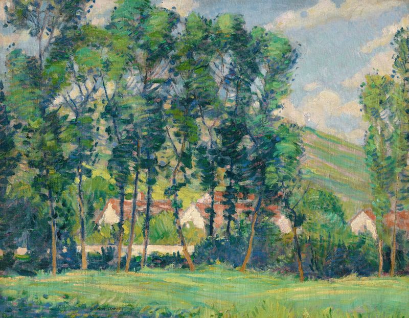 Landscape with rooftops and sky, oil painting by Joseph Rodefer DeCamp