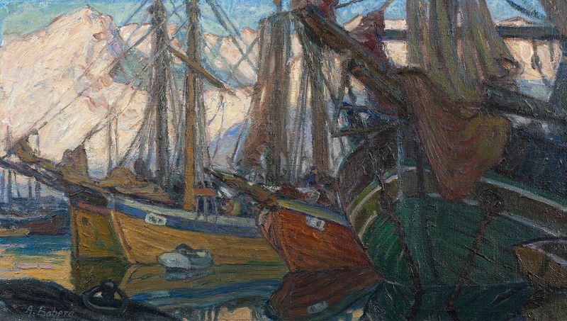 Oil painting by Anna Boberg depicting twilight over a serene horizon.