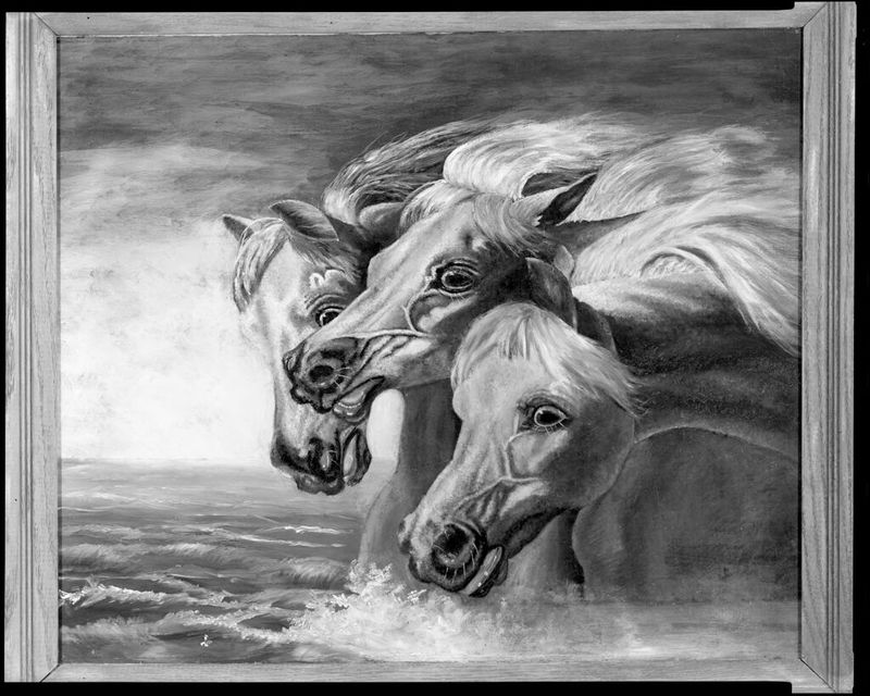 Obra de arte romántica con caballos en luz dorada de un artista no identificado