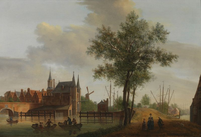 Landscape of Potterspoort in Gouda, oil painting by Paulus van Liender