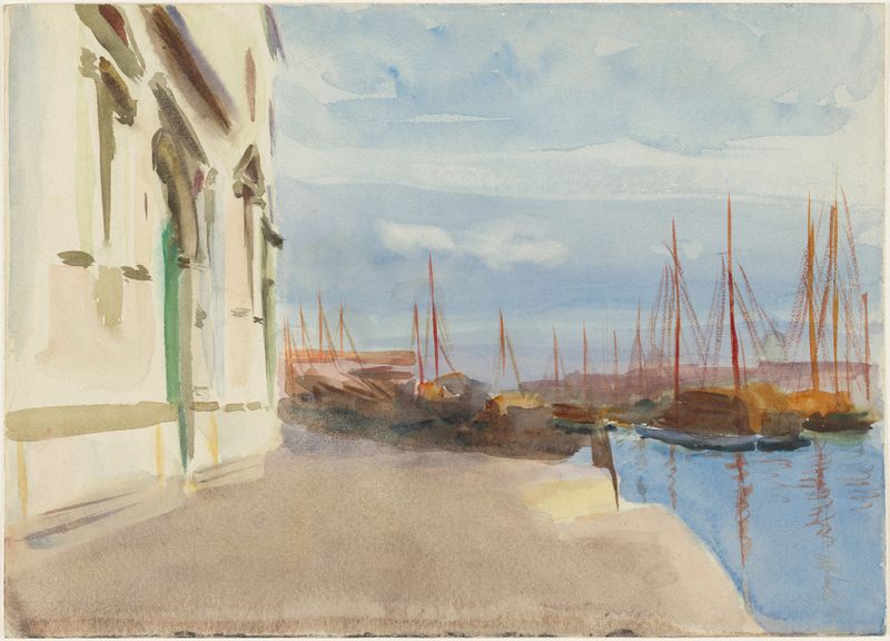 A Street, Tunis by Emily Sargent, impressionism, depicting sunlit buildings and shadows.