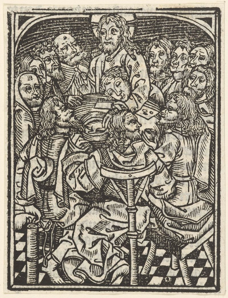 Het laatste avondmaal by Meester van de Delbecq-Schreiber-Passie, paper medium, depicting a religious gathering.