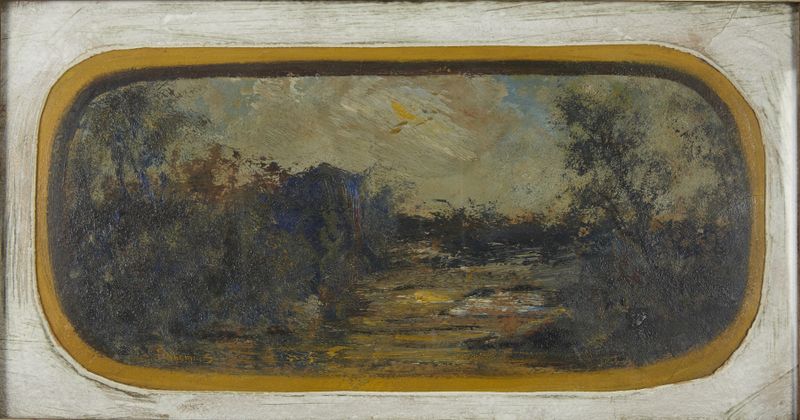 Landscape de Louis Michel Eilshemius, óleo sobre tela que retrata suaves colinas e um céu pastel