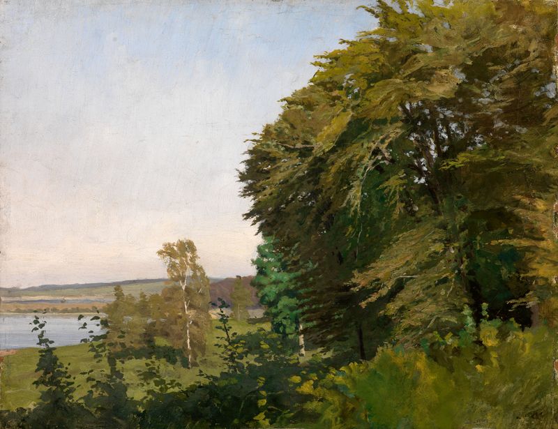 Landschaft aus Schleswig-Holstein by Gustav Kampmann, oil on canvas depicting serene fields and sky.
