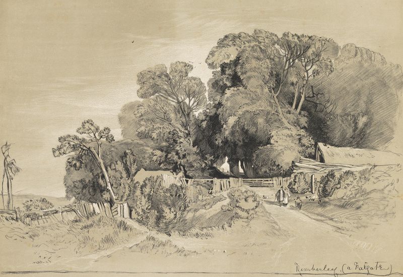 Acuarela de Miles Edmund Cotman que representa un paisaje tranquilo con agua y vegetación