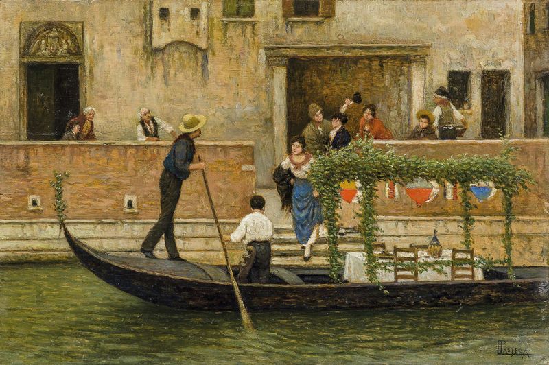 Landscape scene of the Festa del Redentore by Luigi Pastega, oil on canvas