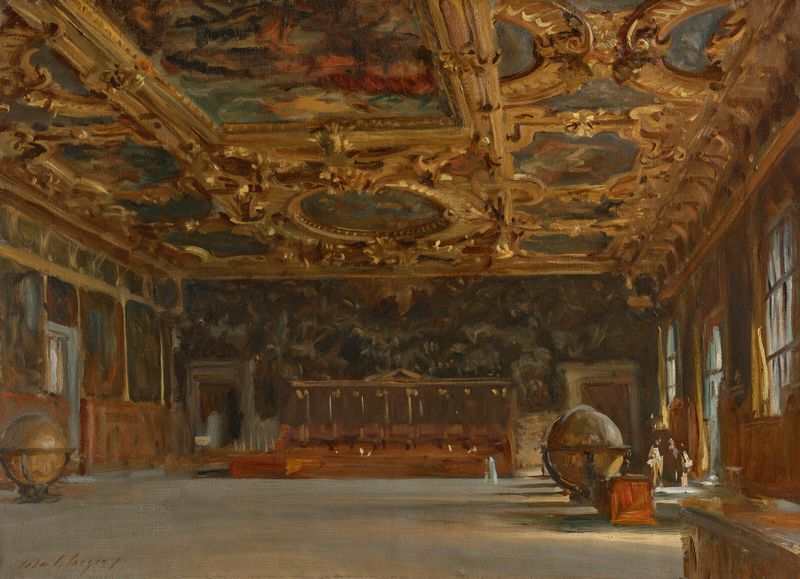 Escena interior del Salón del Gran Consejo, pintura al óleo de John Singer Sargent