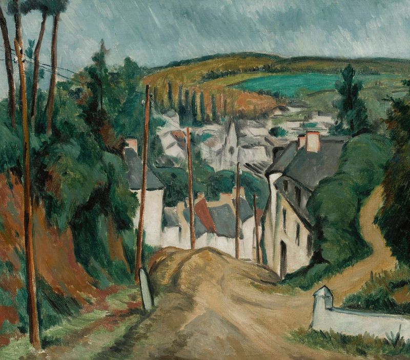 Landscape from Lannion by Jan Rubczak, oil on canvas depicting gentle hills and soft light.