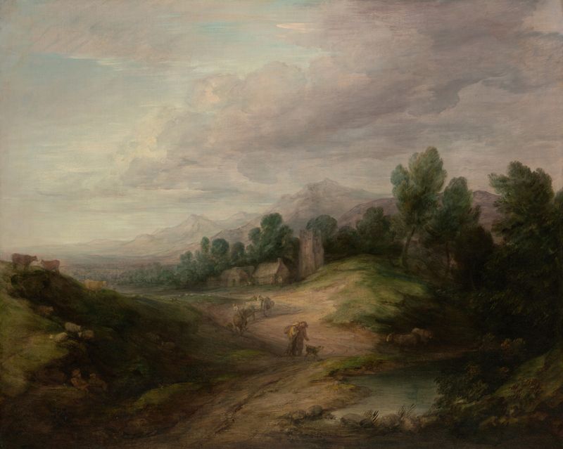 Wooded Upland Landscape de Thomas Gainsborough, pintura a óleo de uma floresta exuberante com luz do sol filtrando através...