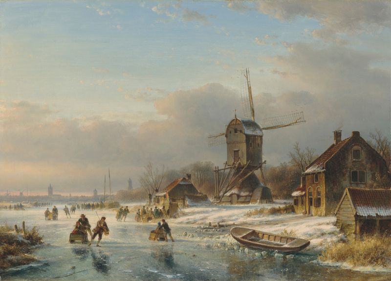 Winter landscape by Lodewijk Johannes Kleijn, depicting soft hills and snow in oil painting.