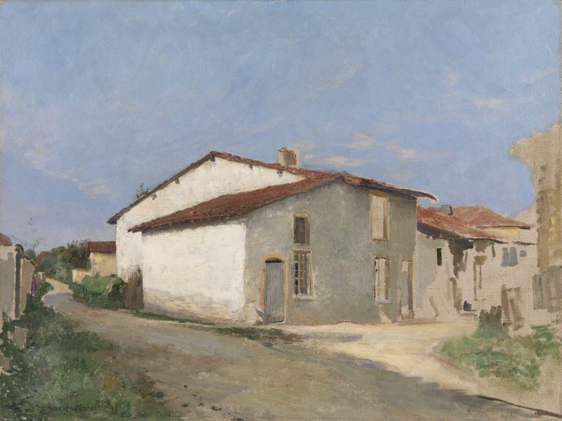 Street in Damvillers, oil on canvas by Jules Bastien-Lepage, depicting a quiet street with cobblestones.