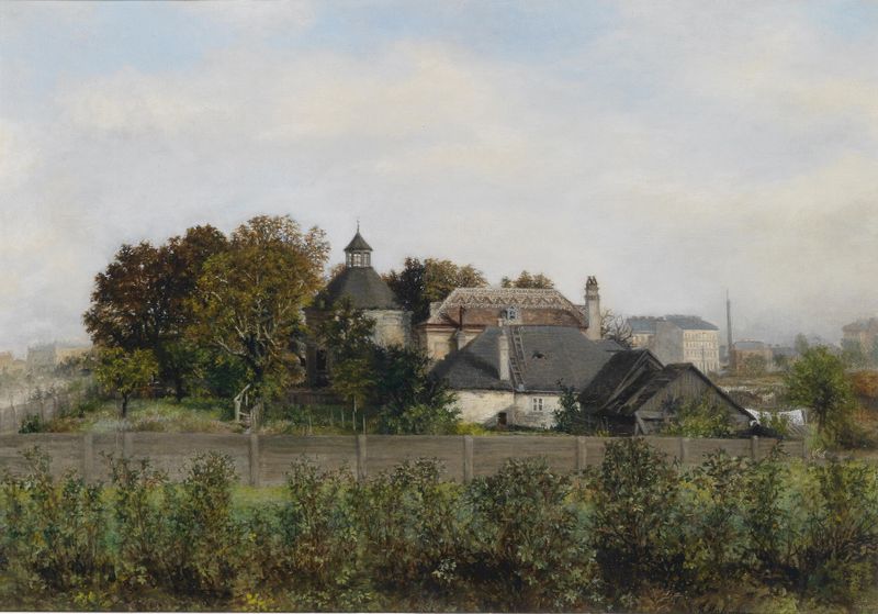 Oil painting by Carl Massmann featuring vibrant trees and a lush landscape.