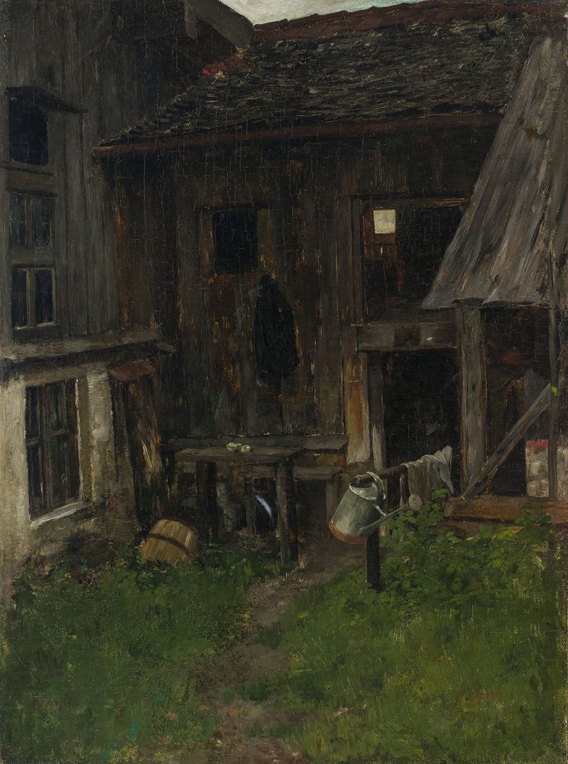 Bauernhaus in Kraiburg by Johann Sperl, realism artwork depicting a farmhouse in a natural landscape.