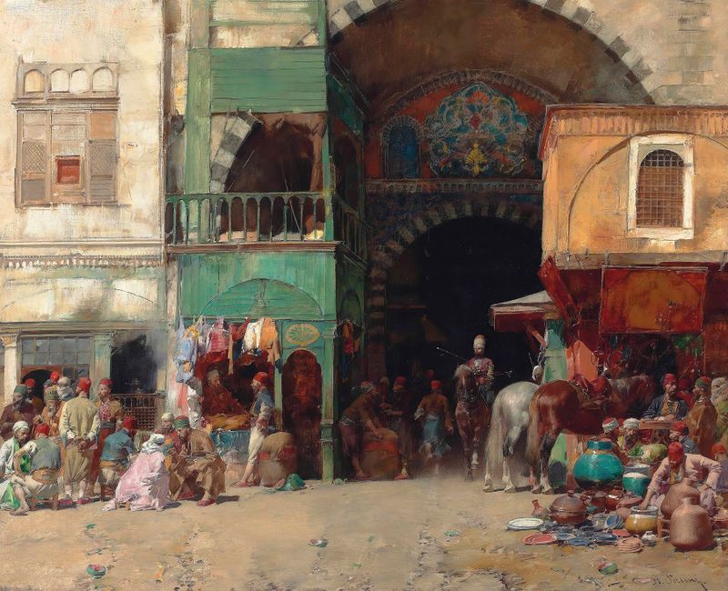 Marketplace scene in Constantinople, oil on canvas by Alberto Pasini