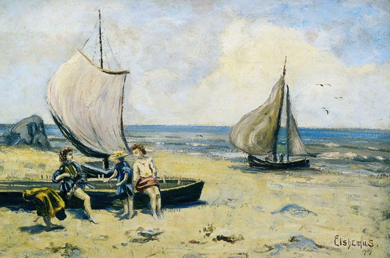 Children on the Beach, oil on canvas by Louis Michel Eilshemius, depicting children playing on a sunny beach.