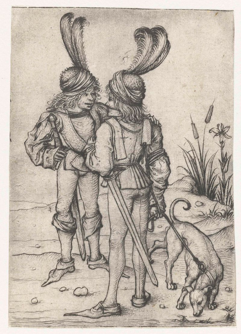 Dos cazadores en conversación, aguatinta de Meester van het Amsterdamse Kabinet