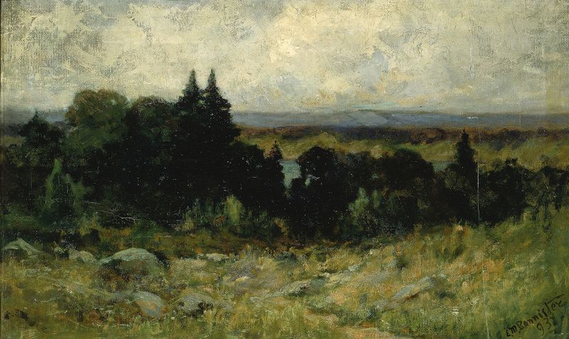 Paisagem com campos, rochas e árvores de Edward Mitchell Bannister, pintura a óleo