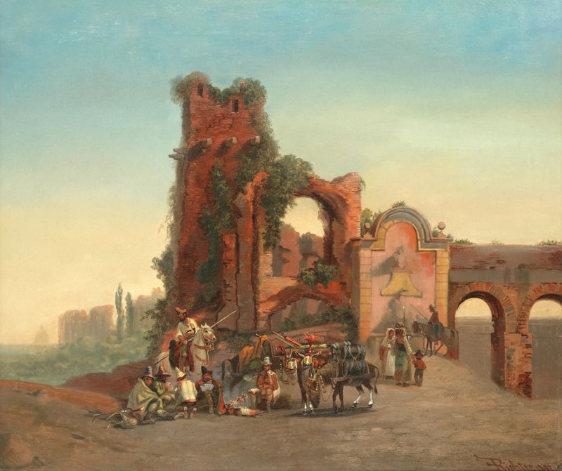Porta Furbass, Roma de Emil Theodor Richter, óleo mostrando um arco e vegetação