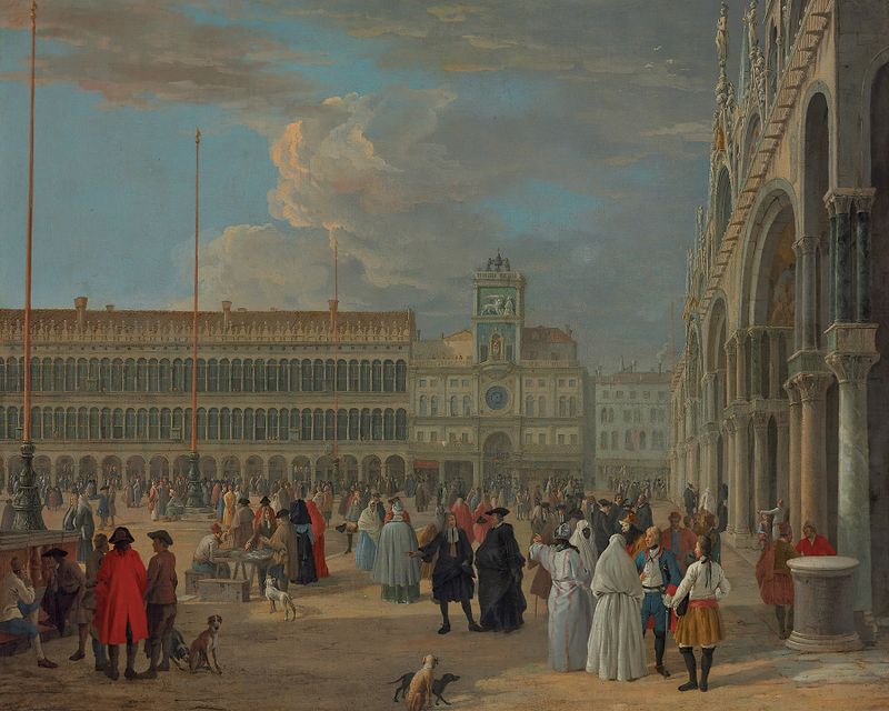 View of Piazza San Marco with Torre dell'Orologio, oil on canvas by Luca Carlevarijs