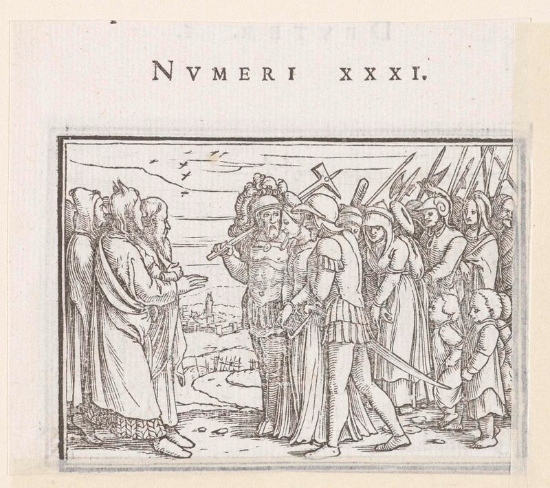 Escena religiosa de Moisés condenando a mujeres y niños madianitas, papel de Hans Holbein