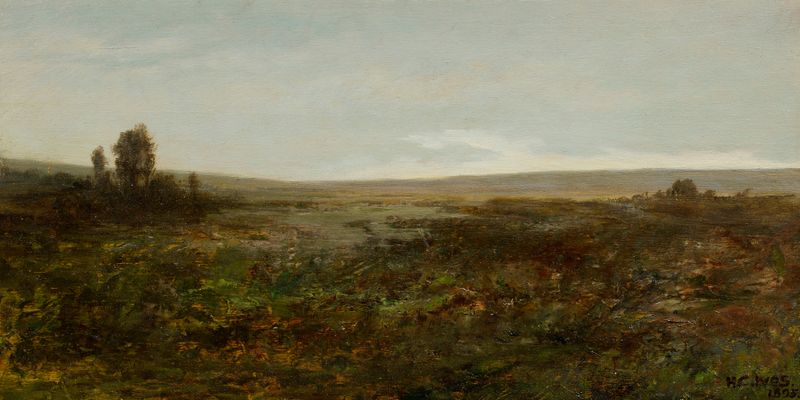 Waste Lands de Halsey Cooley Ives, uma paisagem que retrata a desolação com tons terrosos.