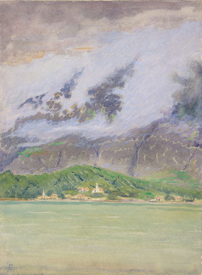 Landscape oil painting by John Ireland Howe Downes depicting a serene sky meeting the horizon.