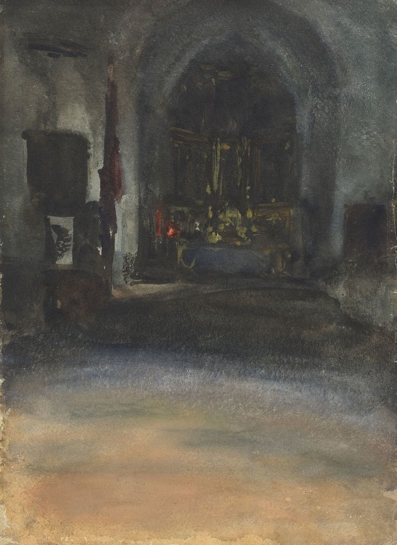 Interior of a church with ornate altar, oil on canvas by John Singer Sargent