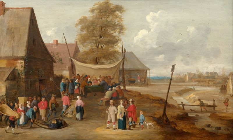 Una escena de boda en un pueblo, óleo sobre lienzo de Abraham Teniers