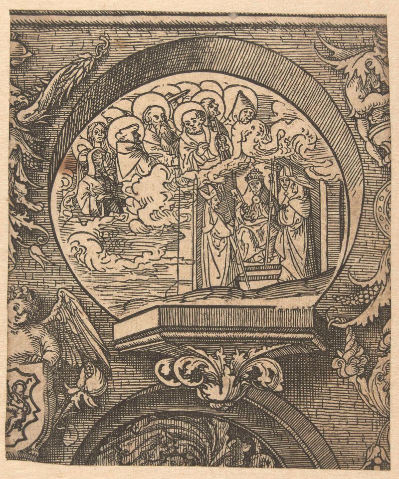 Escena religiosa con figuras en devoción, obra en papel de Jacob Cornelisz van Oostsanen
