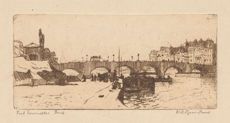 Paisaje de Pont de la Tournelle por Willem Adrianus Grondhout, óleo sobre lienzo