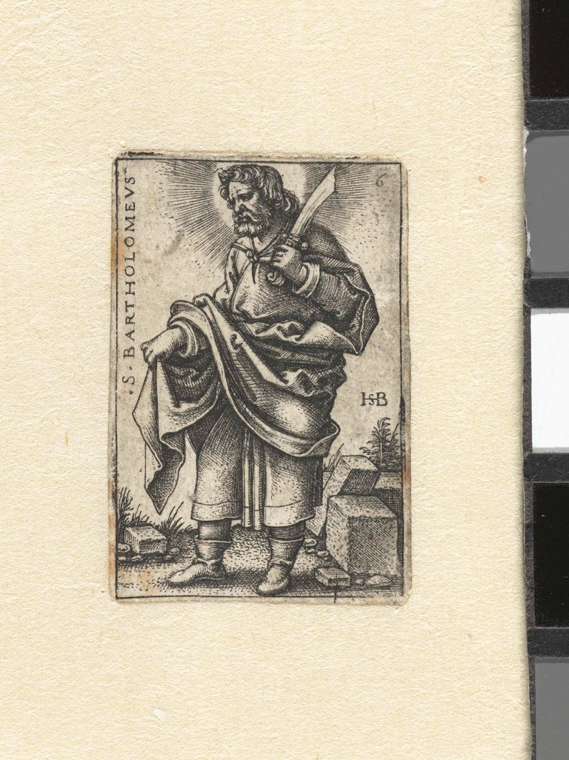 Gravura de Hans Sebald Beham representando uma figura solitária em contemplação.