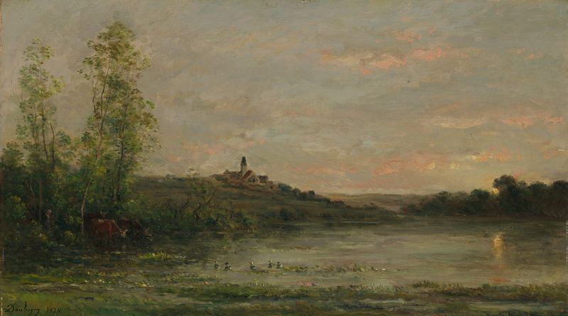 Paisagem matinal ao longo do Sena por Charles François Daubigny, pintura a óleo