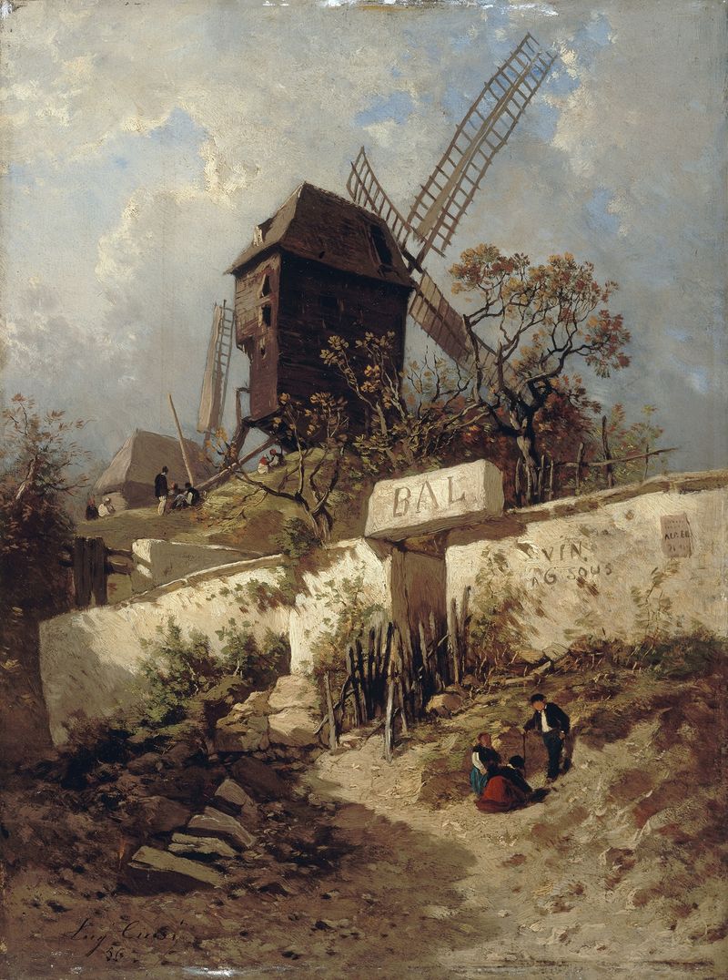 Le Moulin de la Galette à Montmartre by Eugène Ciceri, oil on canvas depicting a lively crowd.