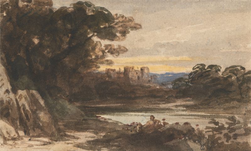 Landscape of Barnard Castle, oil painting by John Varley