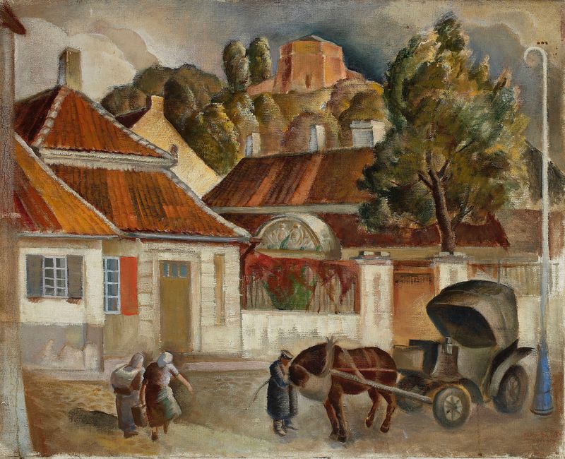 Vilnius hackney-coach by Michał Rouba, realism, depicting a coachman in shadows