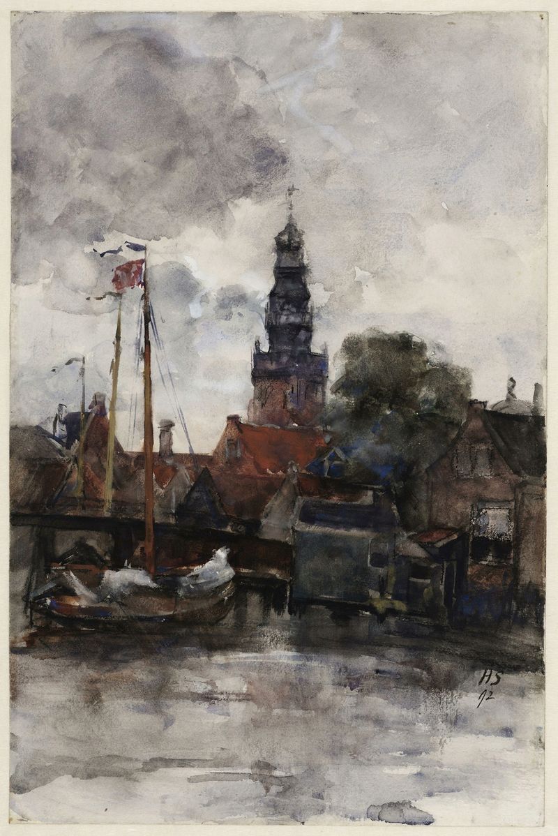 Gezicht op de haven en Speeltoren vanaf de Zuiderzee, oil on canvas by Hobbe Smith