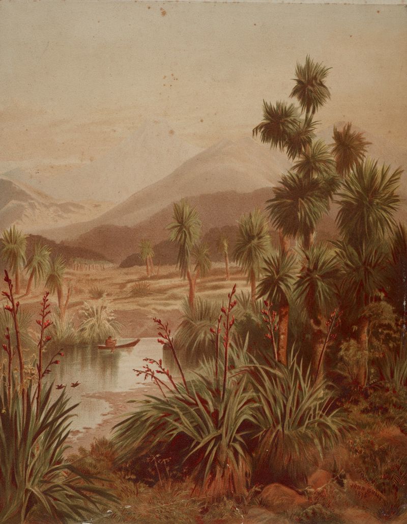 Landscape of the Motueka River and Table Mountain by John Gully, oil painting