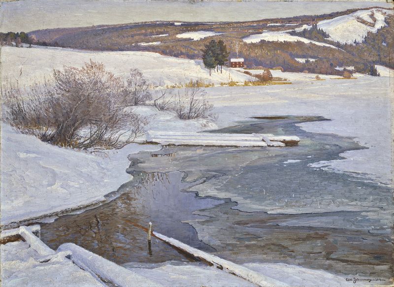 Um Frio Dia de Setembro em Medelpad de Carl Johansson, impressionismo, retratando uma paisagem outonal tranquila.