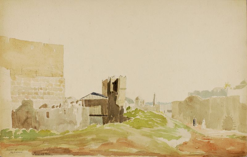 Tower Of Hypacus, óleo sobre tela de Miner Kilbourne Kellogg, retratando ruínas e vegetação.