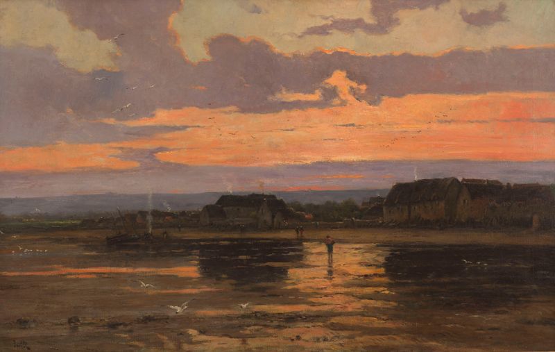 Evening landscape in oil on canvas by Marie-Joseph-Leon Clavel